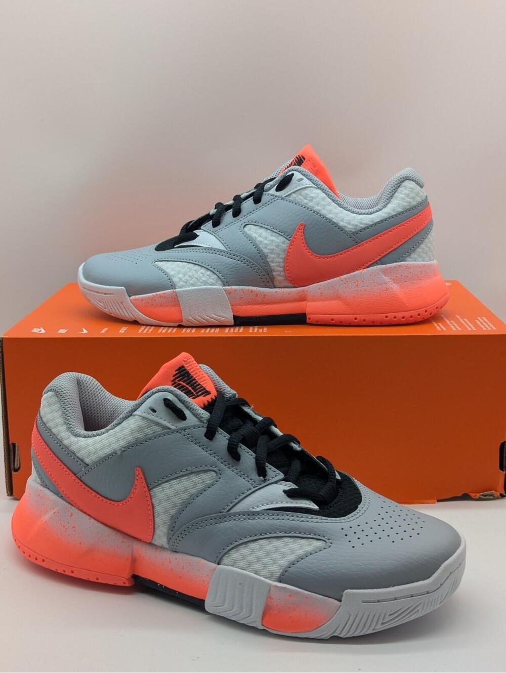 Womens Size 6 / Kid 4.5Y Nike Court Lite 4 HC PRM White Hot Lava Grey HV1452-100